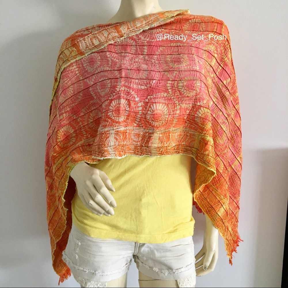 {New} soft multicolored orange and yellow crinkled shawl scarf